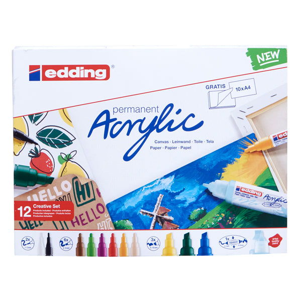 EDDING - 4-CS12B - Marcatore permanente acrilico Creative Set - colori assortiti - Edding - conf. 12 pezzi