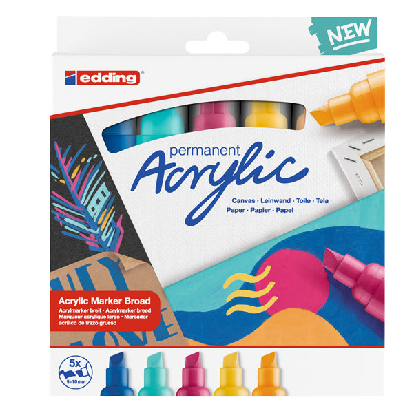 EDDING - 4-5000-5-999 - Marcatore permanente acrilico Broad Abstract - colori assortiti - Edding - conf. 5 pezzi