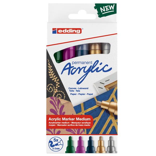 EDDING - 4-5100-5-999 - Marcatore permanente acrilico 5100 Medium Festa - colori assortiti - Edding - conf. 5 pezzi