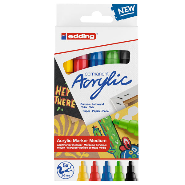 EDDING - 4-5100-5 - Marcatore permanente acrilico 5100 Medium Basic - colori assortiti - Edding - conf. 5 pezzi
