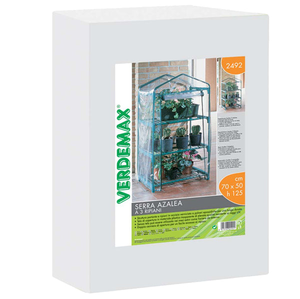 Verdemax - 2492 - Serra Azalea - 3 ripiani - 70 x 50 x 125 cm - acciaio verniciato-PVC - verde-trasparente - Verdemax