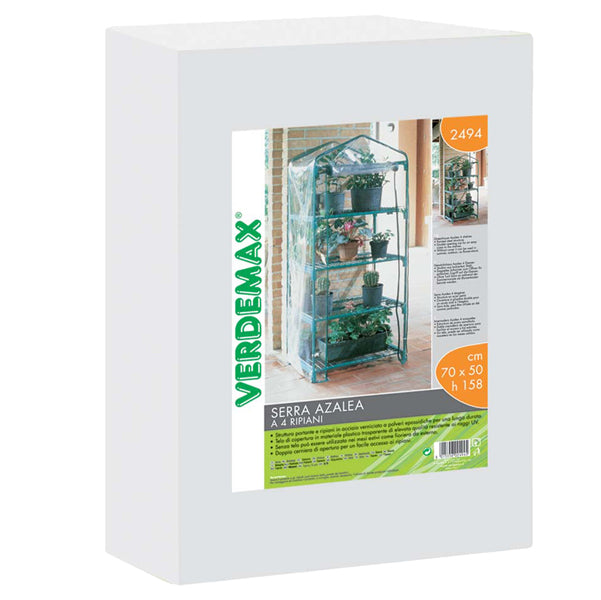 Verdemax - 2494 - Serra Azalea - 4 ripiani - 70 x 50 x 158 cm - acciaio verniciato-PVC - verde-trasparente - Verdemax