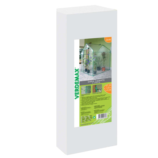Verdemax - 2646 - Serra Clematis - a casetta - 155 x 155 x 205 cm - acciaio verniciato-PVC - verde-trasparente - Verdemax