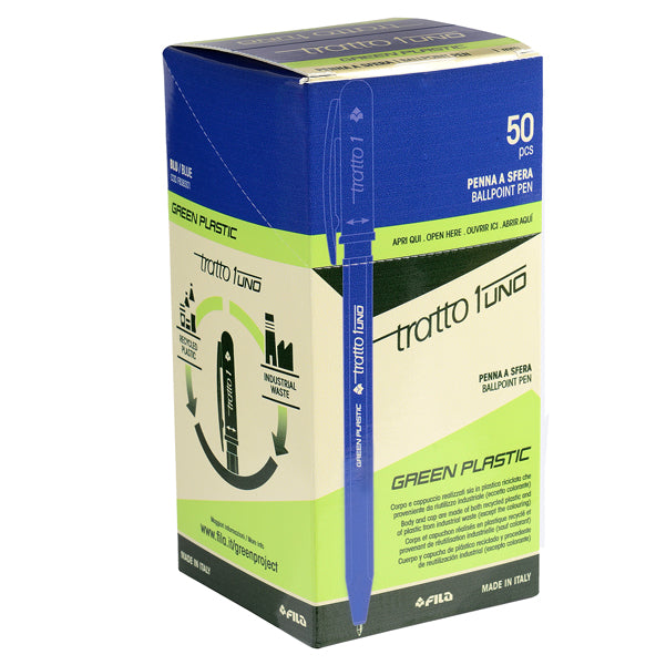 TRATTO - F838301 - Penna sfera Tratto Uno Green - punta media 1 mm - blu - Tratto - conf. 50 pezzi