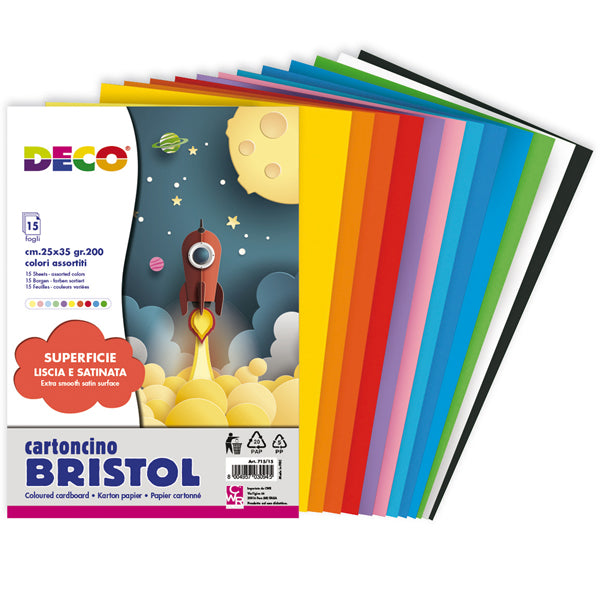DECO - 715-15 - Busta di carta Bristol - 25 x 35 cm - colori assortiti - 15 fogli - Deco
