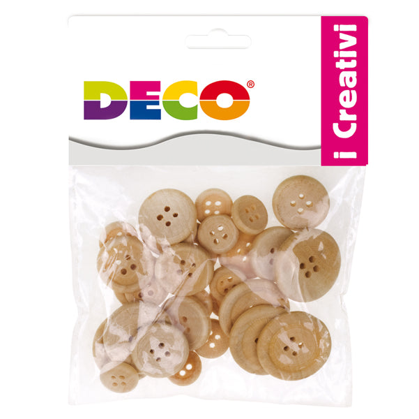 DECO - 12025 - Bottoni - legno naturale - Deco - conf. 30 pezzi