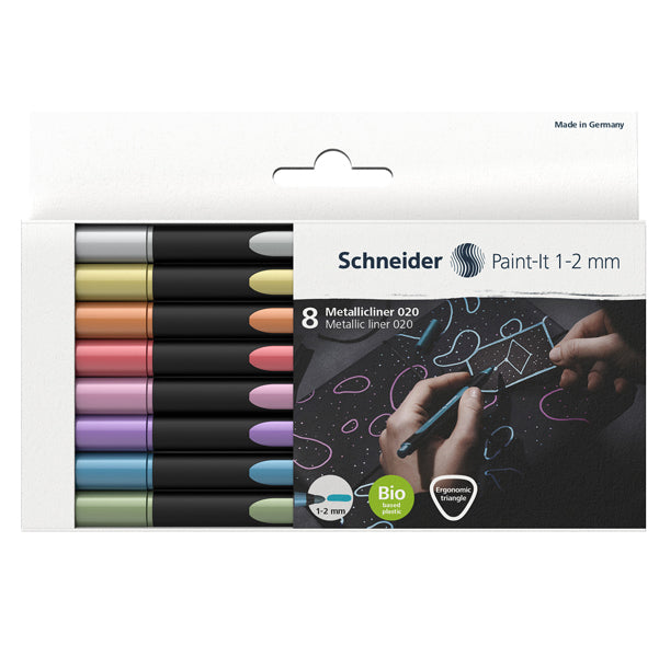 SCHNEIDER - P700296 - Pennarello Metallic Liner 020 - punta 1-2 mm - colori assortiti - Schneider - conf. 8 pezzi