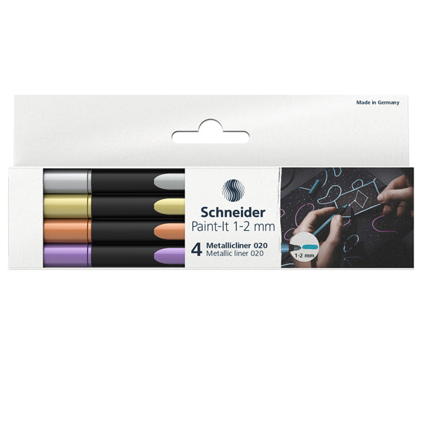 SCHNEIDER - P700295 - Pennarello Metallic Liner 020 - punta 1-2 mm - colori assortiti - Schneider - conf. 4 pezzi