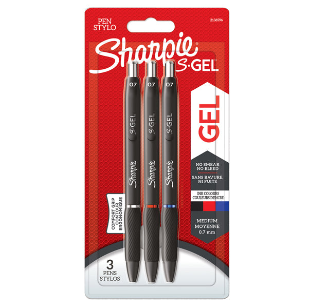 SHARPIE - 2136596 - Penna gel a scatto - 0.7 mm - nero-blu-rosso - Sharpie - conf. 3 pezzi