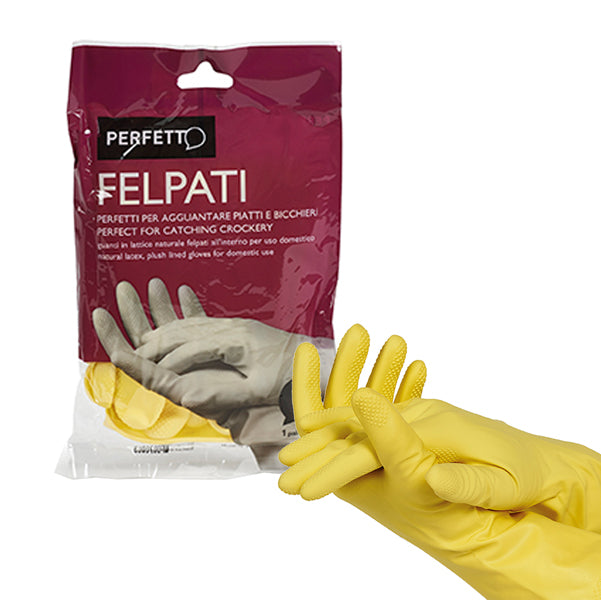 PERFETTO - 0399A - Guanti in lattice - felpati - taglia S-6 - giallo - Perfetto - blister 2 pezzi