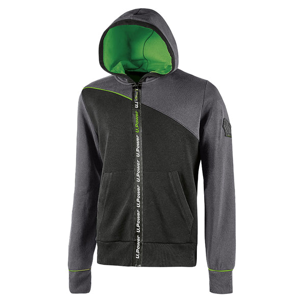 U-Power - EY212AG-L - Felpa Jupiter - con cappuccio - taglia L - grigio-verde - U-Power