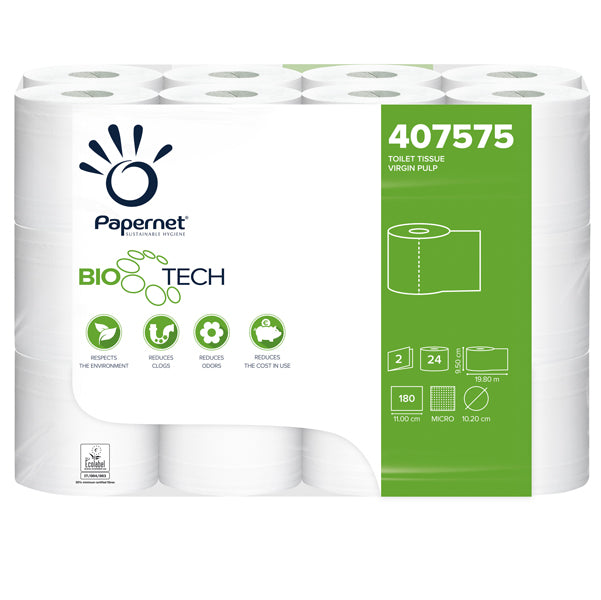 PAPERNET - 407575 - Carta igienica classica BioTech - 180 strappi - 2 veli - 19,80 mt - Papernet - conf. 24 rotoli