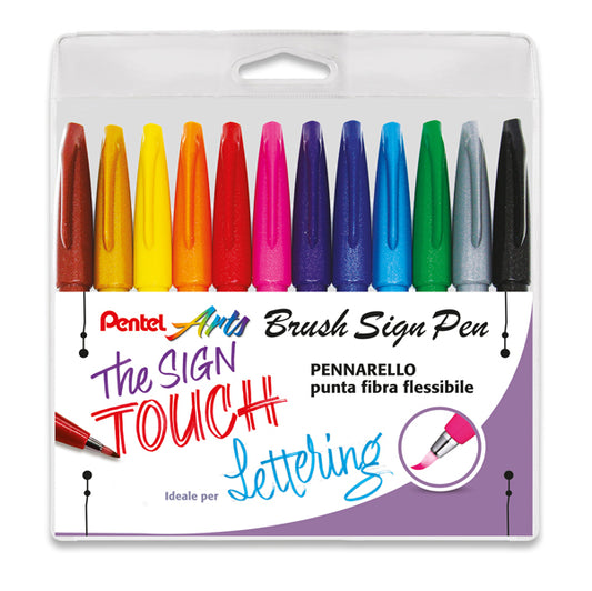 PENTEL - 0022187 - Pennarello Brush Sign Pen - colori assortiti - Pentel - conf. 12 pezzi