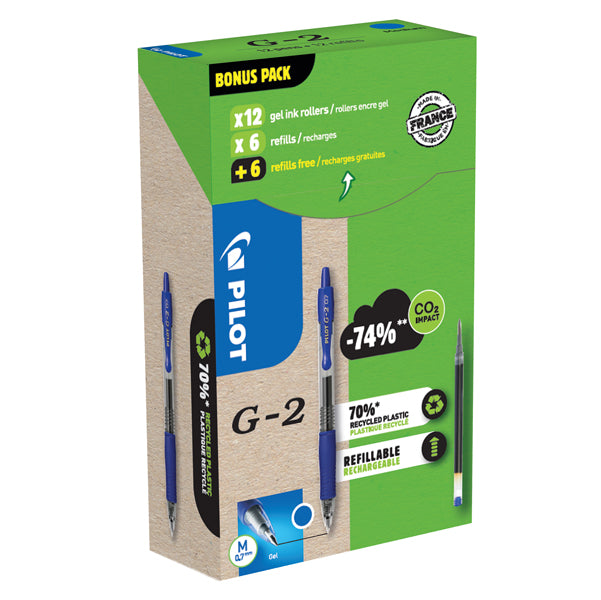 PILOT - 000024 - Penna roller gel scatto G-2 - punta 0,7 mm - 12 refill inclusi - blu - Pilot - conf. 12 pezzi