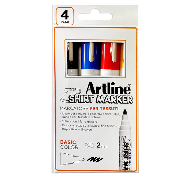 ARTLINE - A EKT2-4W - Marcatore per tessuto - punta tonda 2.0 mm - colori assortiti - Artline - conf. 4 pezzi