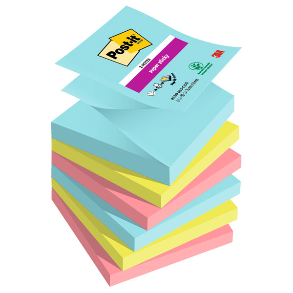 POST-IT - 7100263209 - Blocco Post it  Super Sticky Z Notes - R330-6SS-COS - 76 x 76 mm - colori Cosmic - 90 fogli - Post it  - conf. 6 pezzi - 94355 -  Conf. da 1 Pz.