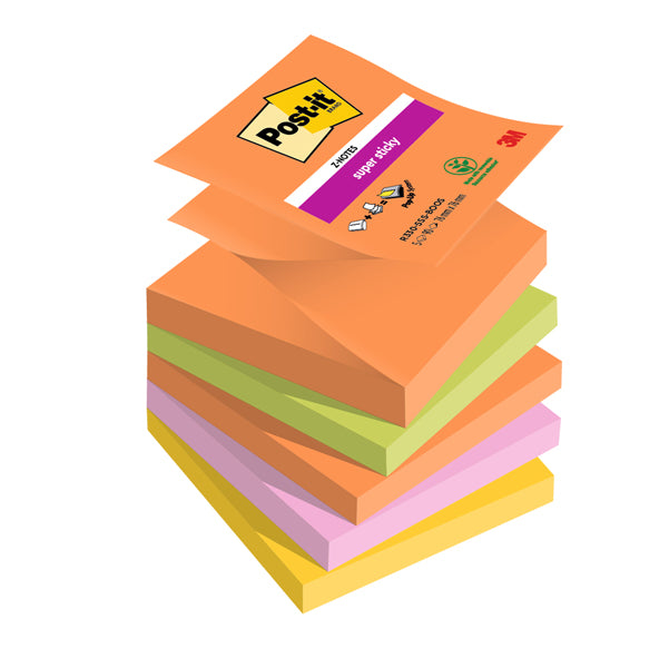 POST-IT - 7100258789 - Blocco Post it  Super Sticky Z Notes - R330-5SS-BOOS - 76 x 76 mm - colori Boost - 90 fogli - Post it  - conf. 5 pezzi