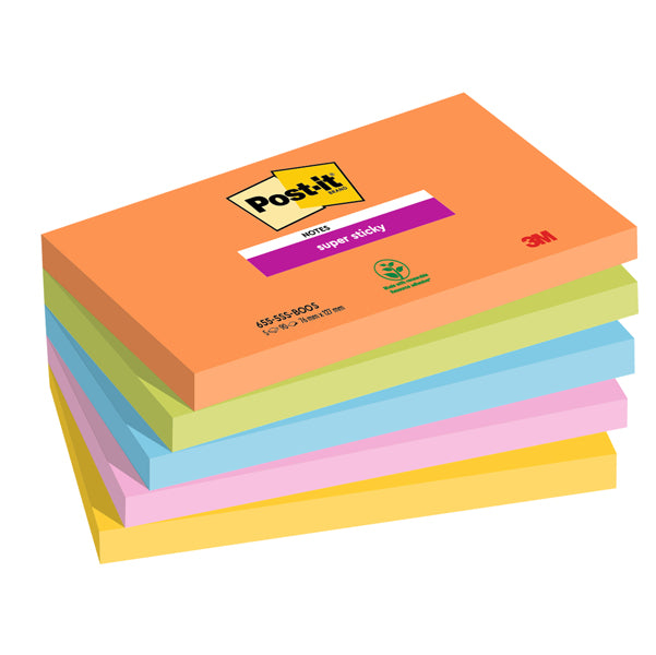 POST-IT - 7100258793 - Blocco Post it  Super Sticky - 654-5SS-OAS - 76 x 127 mm - colori Boost - 90 fogli - Post it  - conf. 5 pezzi