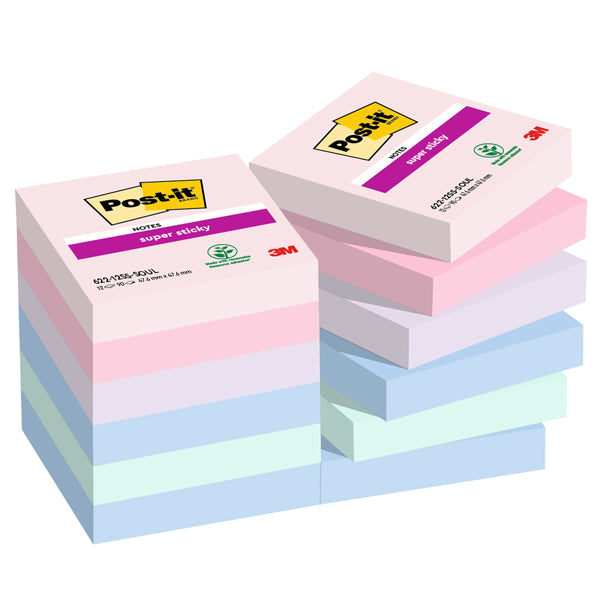 POST-IT - 7100290159 - Blocco Post it  Super Sticky - 622-12SS-SOUL - 47,6 x 47,6  mm - colori Soulful - 90 fogli - Post it  - conf. 12 pezzi