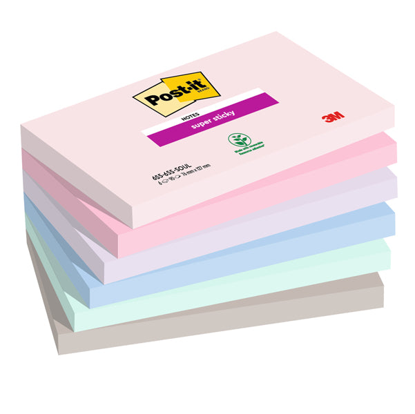 POST-IT - 7100259202 - Blocco Post it  Super Sticky - 655-6SS-SOUL - 76 x 127 mm - colori Soulful - 90 fogli - Post it  - conf. 6 pezzi