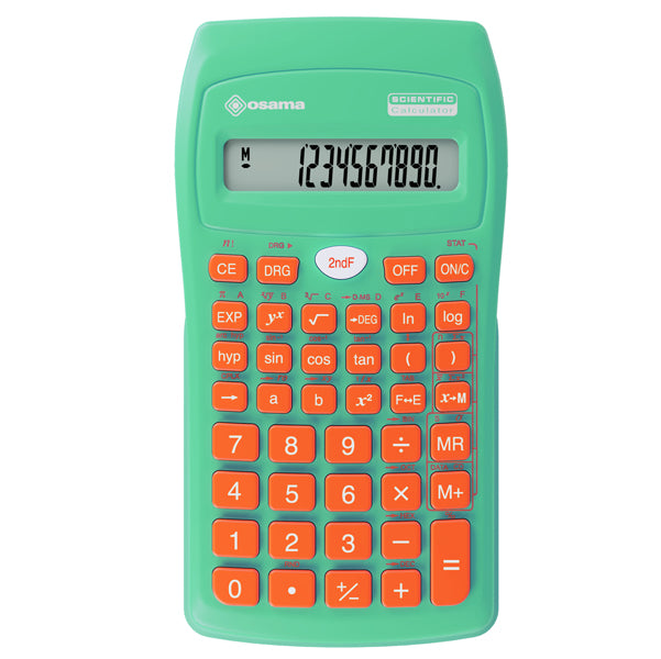 OSAMA - OS 134BC VAM - Calcolatrice scientifica BeColor - 10+2 cifre - verde acqua - tasti arancione - Osama