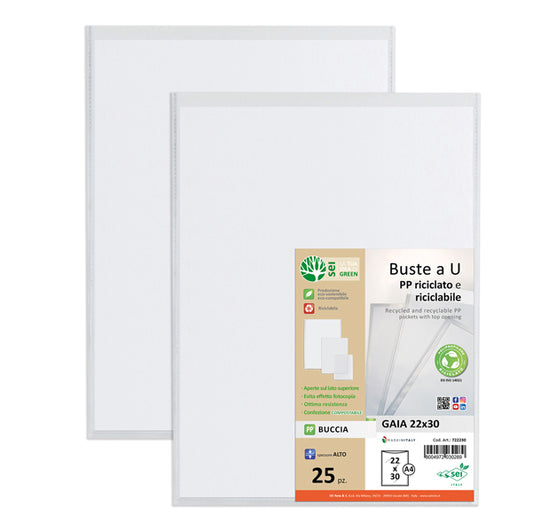 SEI ROTA - 722230 - Buste a U Gaia - PP riciclato - buccia - 22 x 30 cm - Sei rota - conf. 25 pezzi