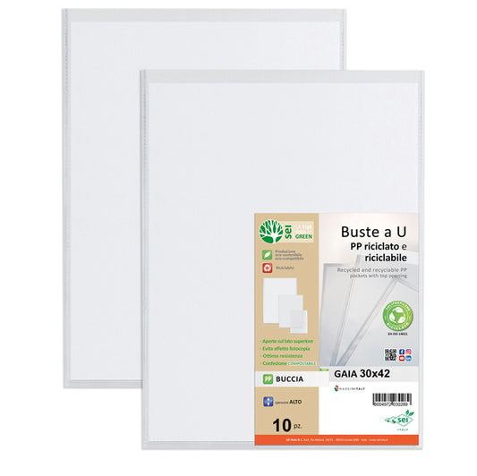 SEI ROTA - 723042 - Buste a U Gaia - PP riciclato - buccia - 30 x 42 cm - Sei rota - conf. 10 pezzi