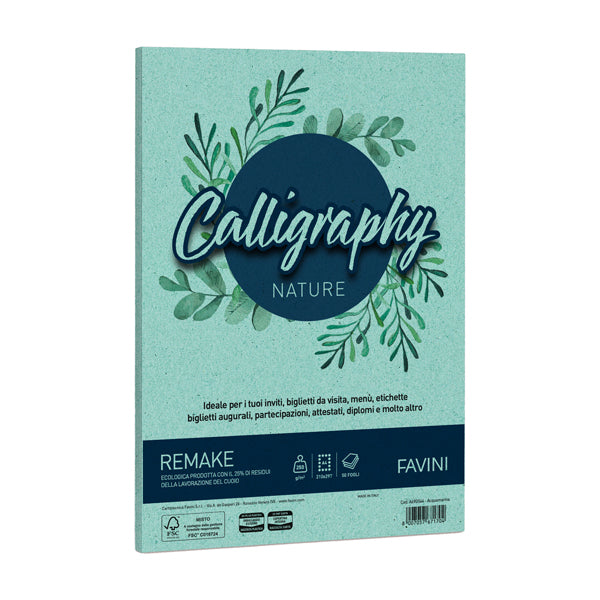 FAVINI - A69G564 - Carta Calligraphy Nature Remake - A4 - 250 gr - acquamarina - Favini - conf. 50 fogli
