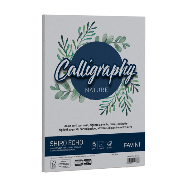 FAVINI - A69U914 - Carta Calligraphy Nature Shiro Eco - A4 - 250 gr - cenere - Favini - conf. 50 fogli