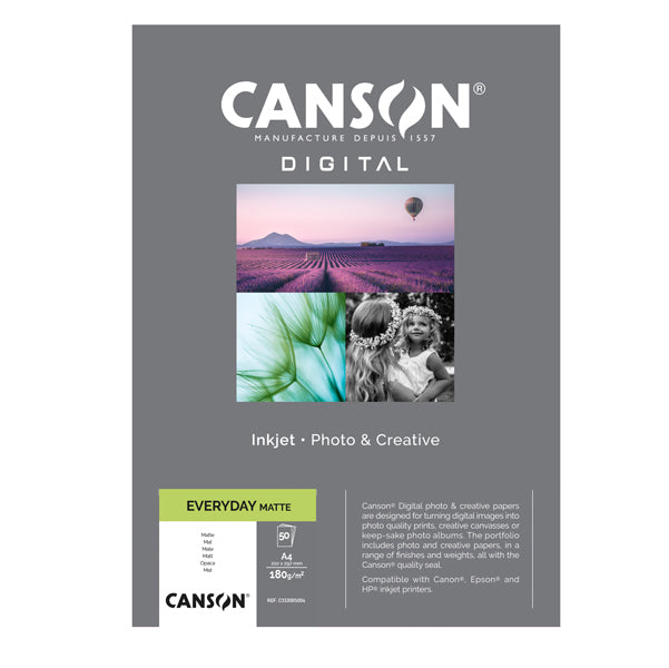 CANSON - C33300S004 - Carta Inkjet Everyday - A4 - 180 gr - 50 fogli - opaca - Canson
