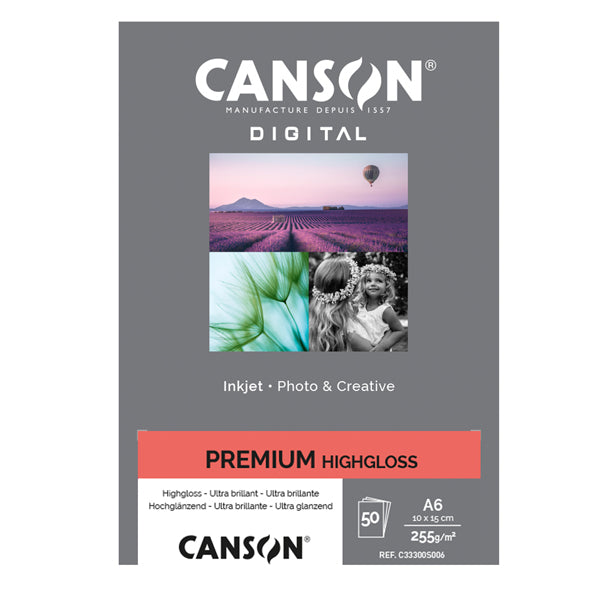 CANSON - C33300S006 - Carta Inkjet Premium - 10 x 15 cm - 255 gr - 50 fogli - lucida - Canson