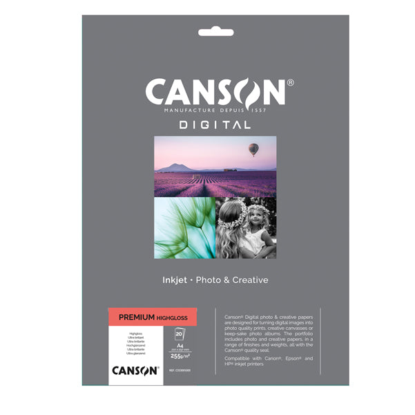 CANSON - C33300S005 - Carta Inkjet Premium - A4 - 255 gr - 20 fogli - lucida - Canson
