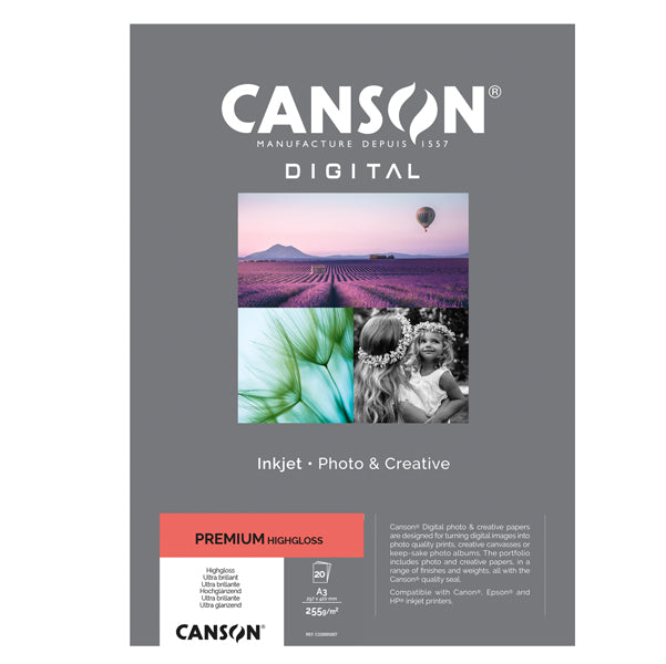 CANSON - C33300S007 - Carta Inkjet Premium - A3 - 255 gr - 20 fogli - lucida - Canson