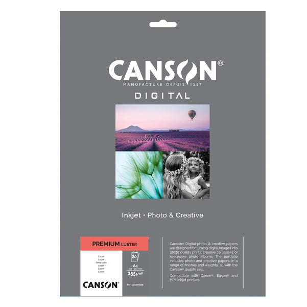CANSON - C33300S008 - Carta Inkjet Premium - A4 - 255 gr - 20 fogli - lucida - Canson
