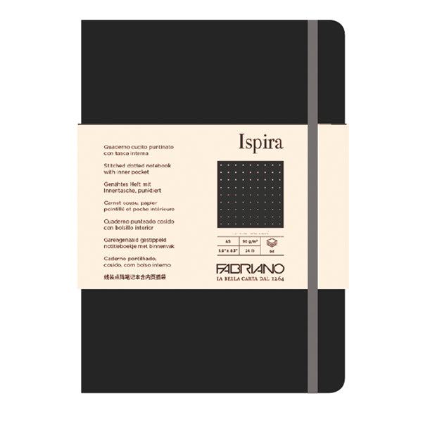 FABRIANO - 19614810 - Taccuino Ispira - con elastico - copertina flessibile - A5 - 96 fogli - puntinato - nero - Fabriano