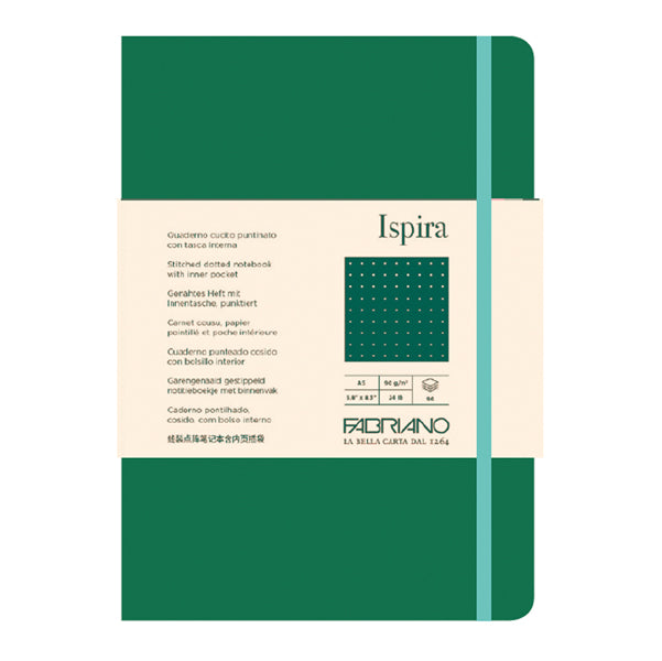 FABRIANO - 19614811 - Taccuino Ispira - con elastico - copertina flessibile - A5 - 96 fogli - puntinato - verde - Fabriano