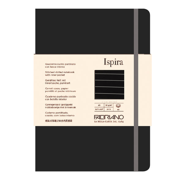 FABRIANO - 19614804 - Taccuino Ispira - con elastico - copertina flessibile - A5 - 96 fogli - righe - nero - Fabriano