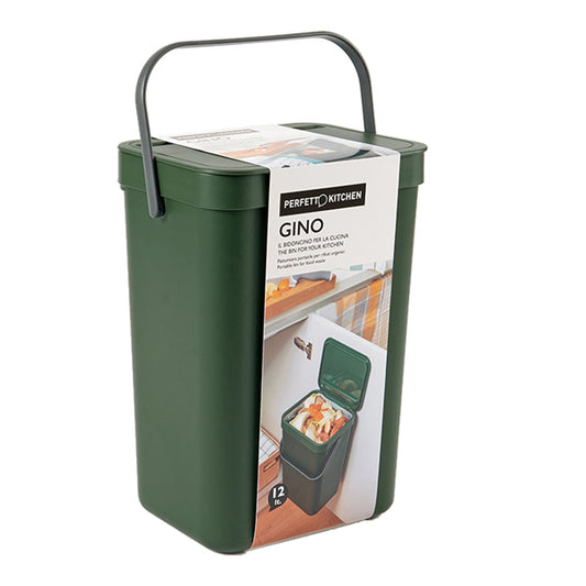 PERFETTO - 29125 - Pattumiera Gino - per rifiuti organici - 24 x 19 x 35,5 cm - 12 lt - verde bosco - Perfetto