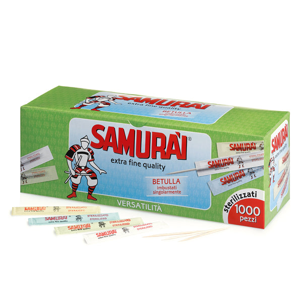 Samurai Party - 341CB - Stuzzicadente - doppia punta - in betulla - imbustato singolarmente - Samurai Party - conf. 1000 pezzi