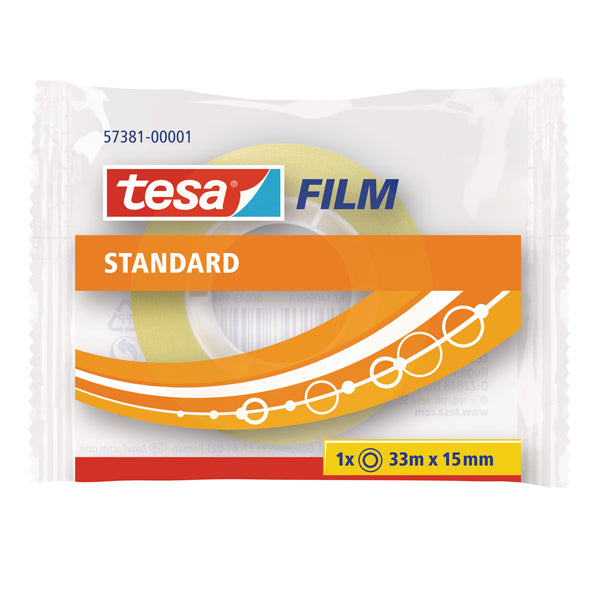 TESA - 57381-00001-02 - Nastro adesivo Tesafilm - confezionato singolarmente - 33 m x 1,5 cm - trasparente - Tesa