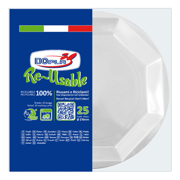 DOPLA - 12512 - Piatto frutta - PS reuse - D 170 mm - bianco - Dopla - conf. 25 pezzi