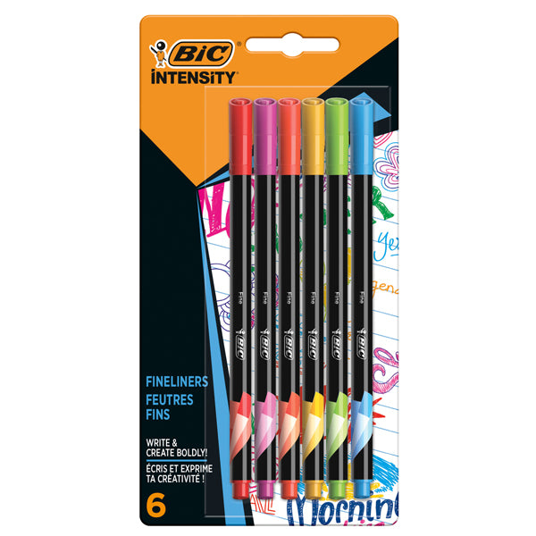BIC - 503926 - Fineliner Intensity - punta 0,8 mm - tratto 0,4 mm - colori assortiti Rainbow - Bic - astuccio 6 pezzi