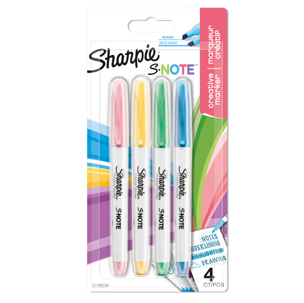 SHARPIE - 2138234 - Pennarello S-Note - punta scalpello - colori assortiti - Sharpie - astuccio 4 pezzi