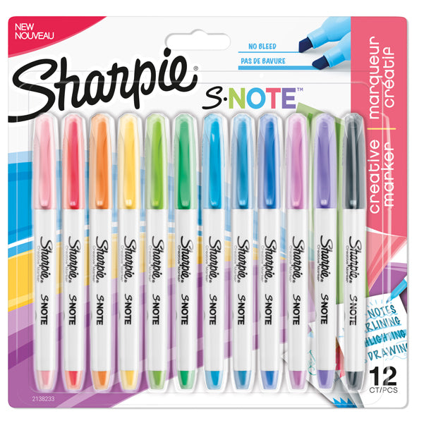 SHARPIE - 2138233 - Pennarello S-Note - punta scalpello - colori assortiti - Sharpie - astuccio 12 pezzi