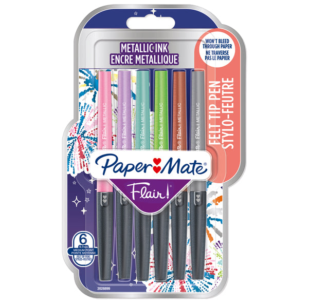 PAPERMATE - 2137361 - Pennarello Flair Nylon - colori assortiti Metallic - Papermate - conf. 6 pezzi