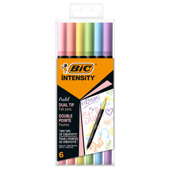 BIC - 503826 - Pennarello Intensity Pastel - dual tip brush - colori assortiti - Bic - conf. 6 pezzi
