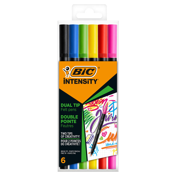 BIC - 989694 - Pennarello Intensity Intense - dual tip brush - colori assortiti - Bic - conf. 6 pezzi