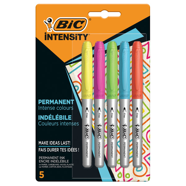 BIC - 503927 - Marcatore Intensity Rainbow - indelebile - punta tonda - colori assortiti - Bic - conf. 5 pezzi