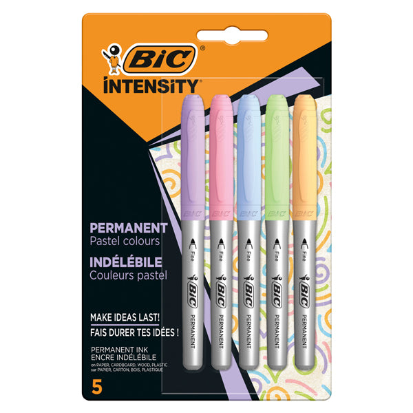 BIC - 999132 - Marcatore Intensity Pastel - indelebile - punta tonda - colori assortiti - Bic - conf. 5 pezzi
