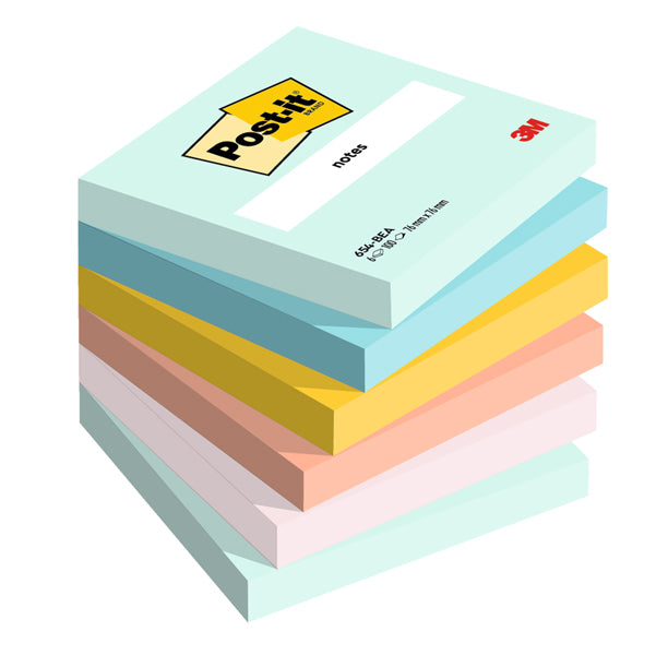 POST-IT - 7100259201 - Blocco Post it  Super Sticky - 654-BEA - 76 x 76 mm - colori Beachside - 100 fogli - Post-it  - conf. 6 pezzi